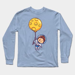 Cute Boy Astronaut Floating With Moon Balloon Long Sleeve T-Shirt